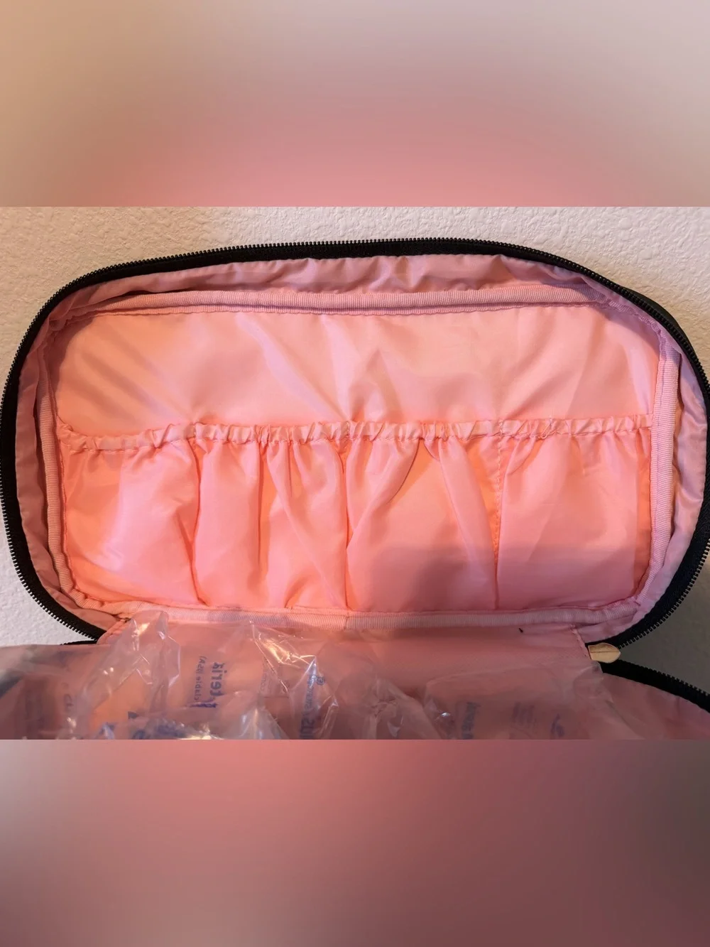 Victoria's Secret Black Travel Bra/Toiletry Bag with Iridescent VS Monogram